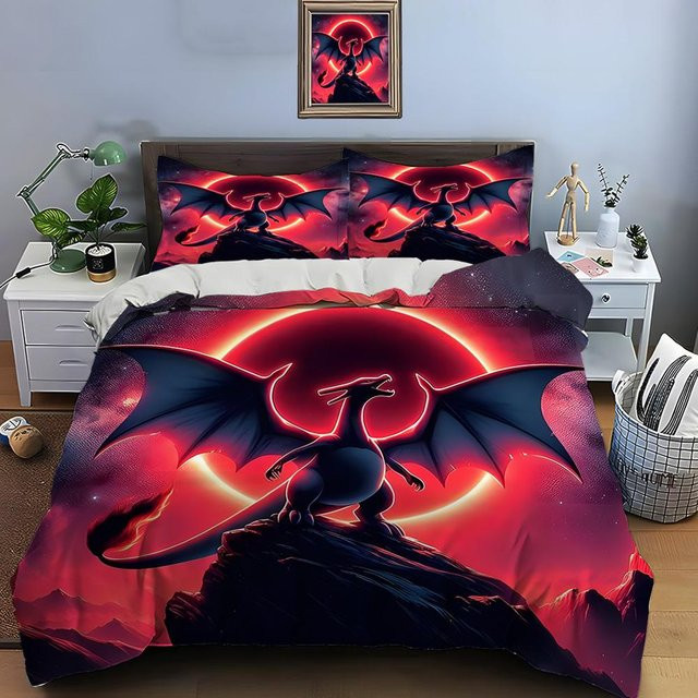 Lodestar Pokémon Glurak Bettwäsche Set 3-teilig aus Mikrofaser in Rot, B/H: 228 x 228 cm - Bild 1
