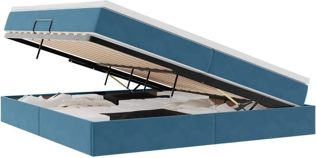 vidaXL Aufbewahrungsbett mit Matratze aus Samt und Metall in Dunkelblau B/T/H: 200 x 200 x 280 cm - Bild 1