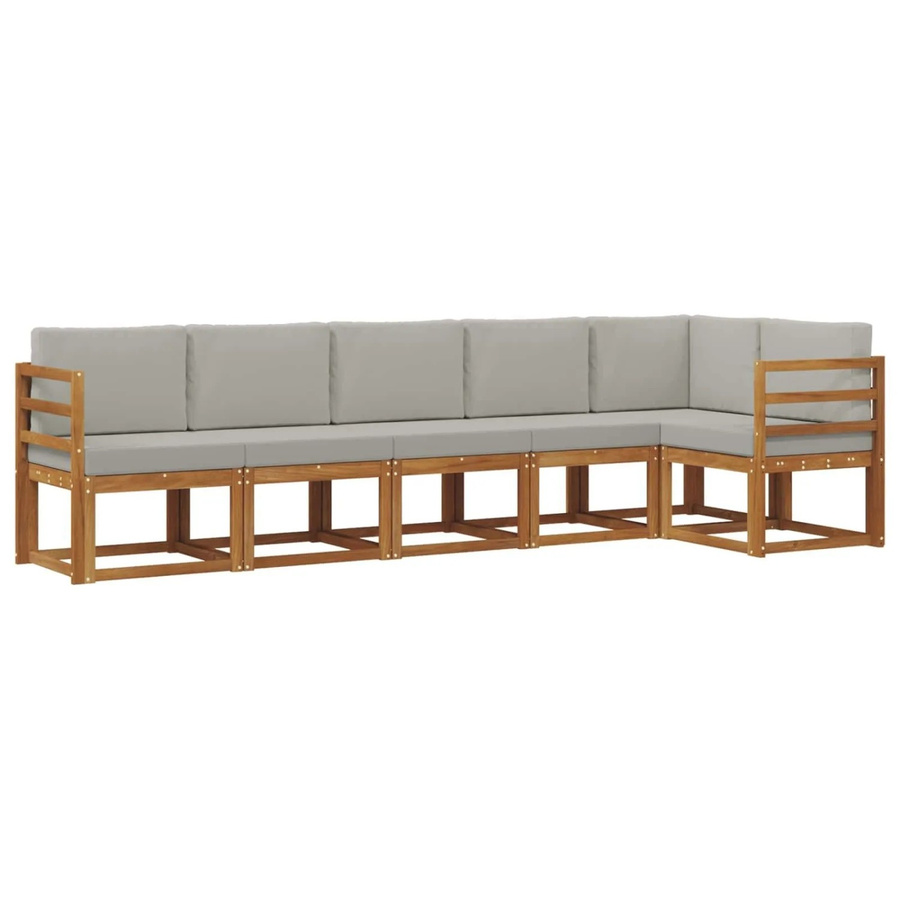 vidaXL Outdoor-Sofagarnitur in L-Form aus massivem Akazienholz mit Kissen, Natur und Hellgrau - Bild 2