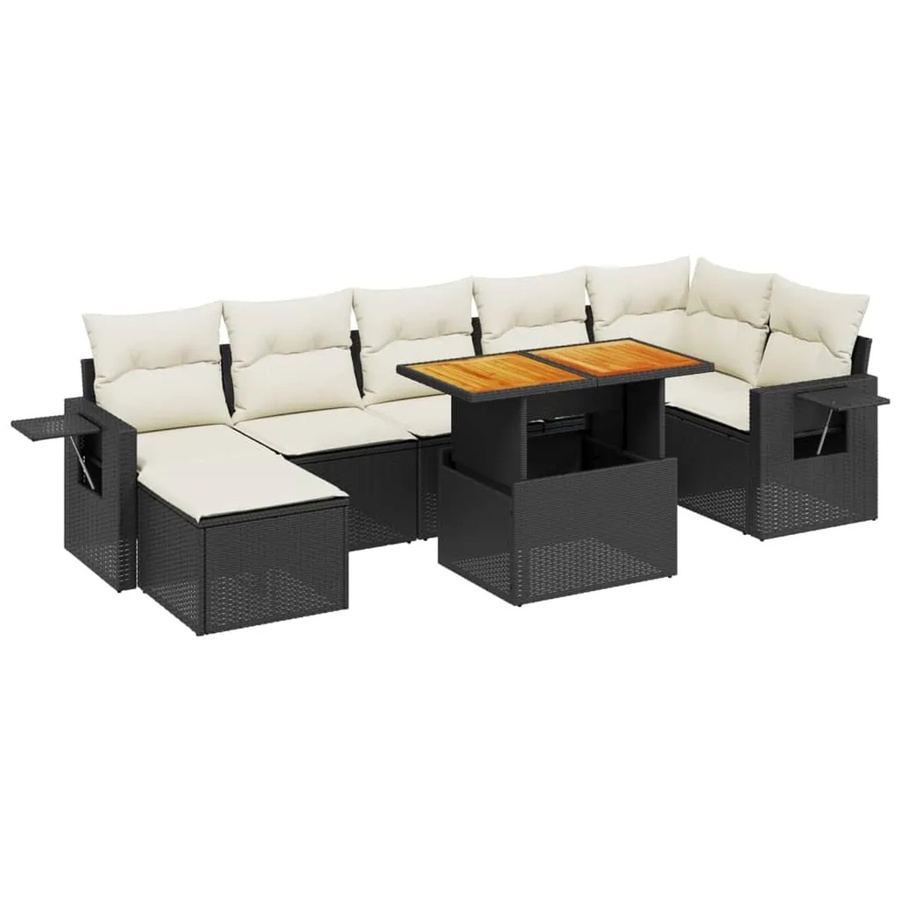 vidaXL 8-teilige Garten-Sofagarnitur in L-Form mit Kissen und Tisch, Schwarz, Poly-Rattan und Metall - Bild 2