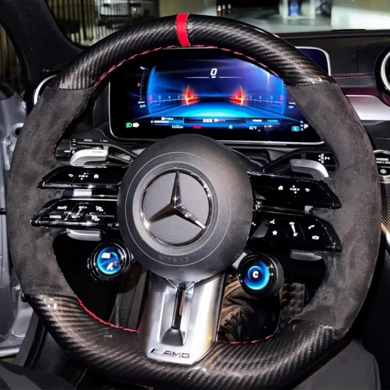 WUNHKF Lenkrad Abdeckung aus Wildleder in Schwarz für Mercedes Benz AMG GT E63 EQE 43 53 SL43 SL55 SL63 A35 A45 A45S C43 CLS53 E53 - Bild 2