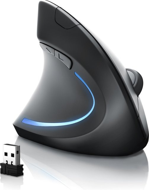 CSL Ergonomische Vertikalmaus für Linkshänder, kabellose Bluetooth und 2,4 GHz Funkmaus zur Vorbeugung von Mausarm, Schwarz - Bild 1