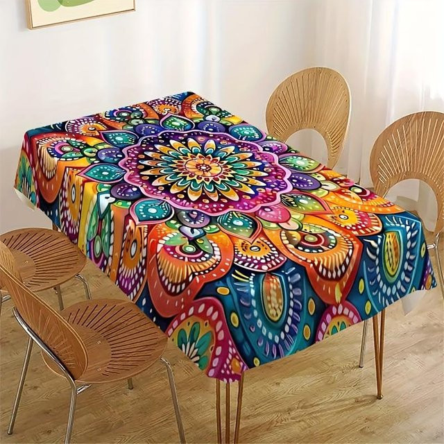 Rechteckige Tischdecke mit buntem Mandala- und Floral-Print von JMG Household Supplies, Mehrfarbig, B/B: 90 x 140 cm - Bild 1