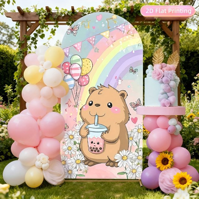 VIKAMA Cartoon-Tier-Milchtee Bogen-Hintergrund Dekoration für Kindergeburtstage und Babypartys, Mehrfarbig, Durchmesser: 120 cm - Bild 1