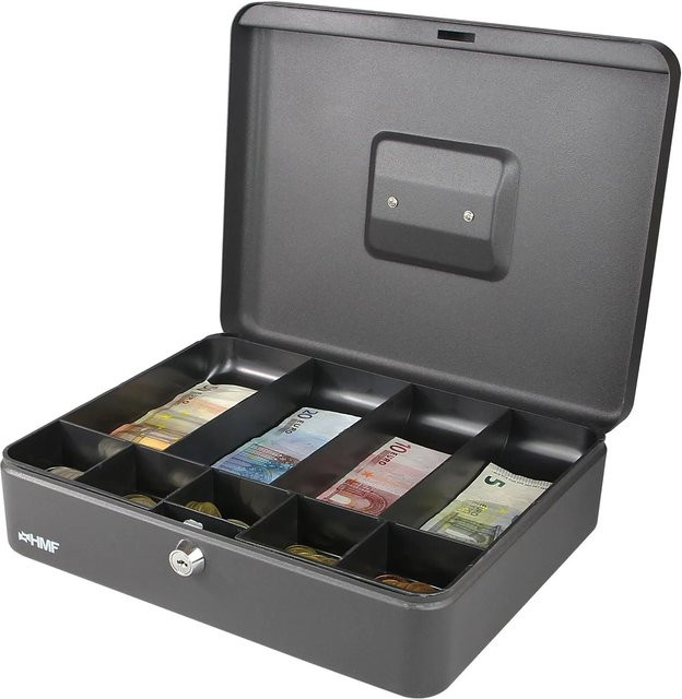 HMF Geldkassette mit Scheinfächern und Münzfächern in Schwarz, B/T/H: 30 x 24 x 9 cm - Bild 1
