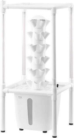 VEVOR Hydroponisches Anbausystem mit Wachstumslicht, vertikaler Hydroponik-Turm mit 6 Ebenen und 30 Steckplätzen, weißer Pflanzkübel für Kräuter, Obst und Gemüse mit Wasserpumpe - Bild 1