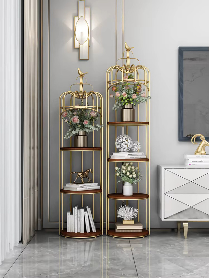 SAINTCIAGA Nordic Eisen Vogelkäfig Regal in Gold mit integrierter Beleuchtung als luxuriöses Blumenregal für Wohnzimmer und Balkon - Bild 2