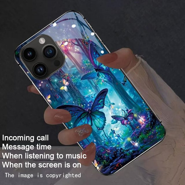 Handyhülle mit buntem Schmetterlingsdruck aus gehärtetem Glas für Samsung Galaxy S26 S25 S24 S23 Ultra Plus FE in Schwarz - Bild 1