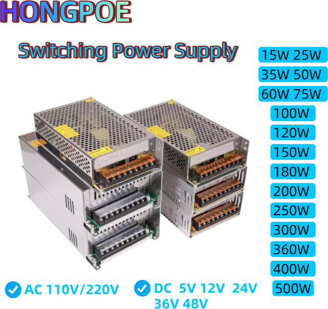 HONGPOE Schaltnetzteil AC 110V-220V zu DC 5V-48V Transformator für LED Streifen in Silber - Bild 1