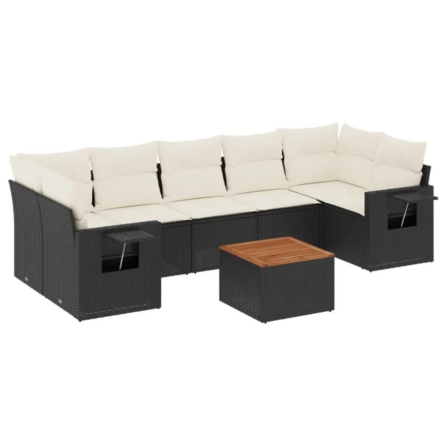 vidaXL 8-tlg Garten-Sofagarnitur in L-Form aus schwarzem Poly-Rattan mit wetterfesten Kissen und pulverbeschichtetem Stahlgestell - Bild 2