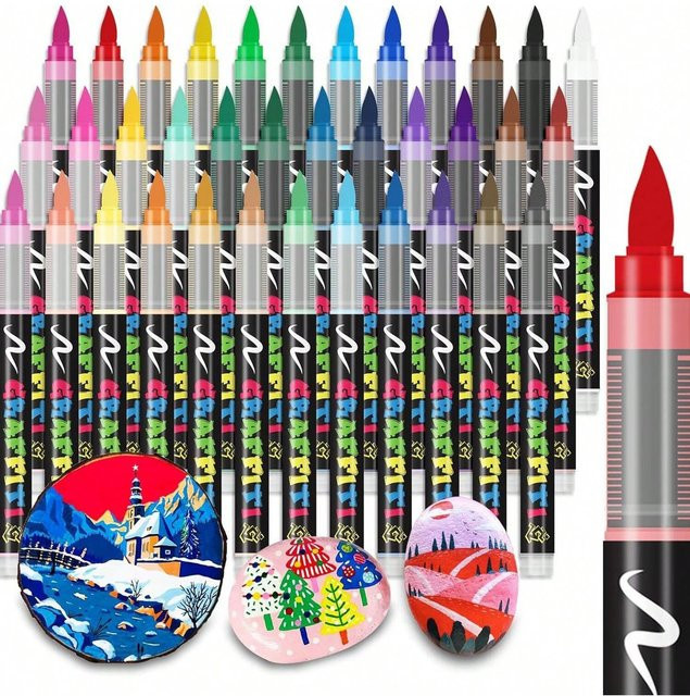 Acrylmarker Set mit Pinselspitze in 24 Farben für Künstlerbedarf und Stoffgestaltung - Bild 1