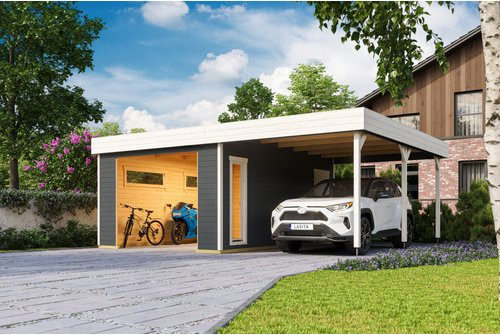 Blockgarage Lasita Maja Bahamas aus Holz in Carbongrau mit Flachdach, B: 680 cm, T: 560 cm, H: 251 cm - Bild 1
