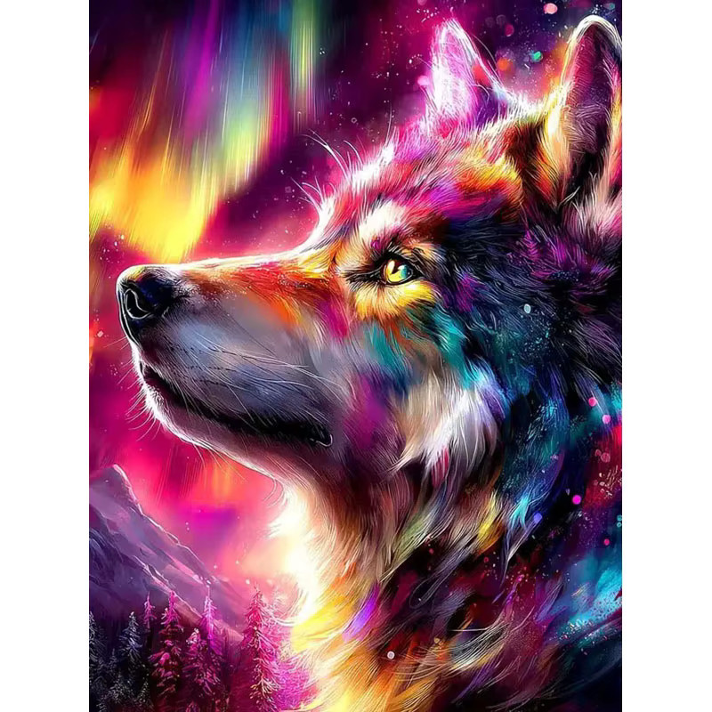 HUACAN Diamantmalerei 5D Wolf Tierkunst mit Rundbohrern, Multicolour Mosaik-Bild für Tischdekoration, B/H: 30,0 x 20,0 cm - Bild 4