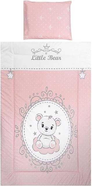 Lorelli Kinderbettwäsche 3-teilig mit Tier-Motiven in Weiß und Rosa, bestehend aus Bettdecke, Kissenbezug und Spannbettlaken - Bild 1