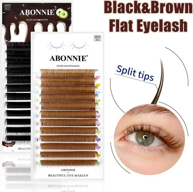 Abonnie Wimpernverlängerungen Split Tip Flat, Brown, Matt, Unisex - Bild 1