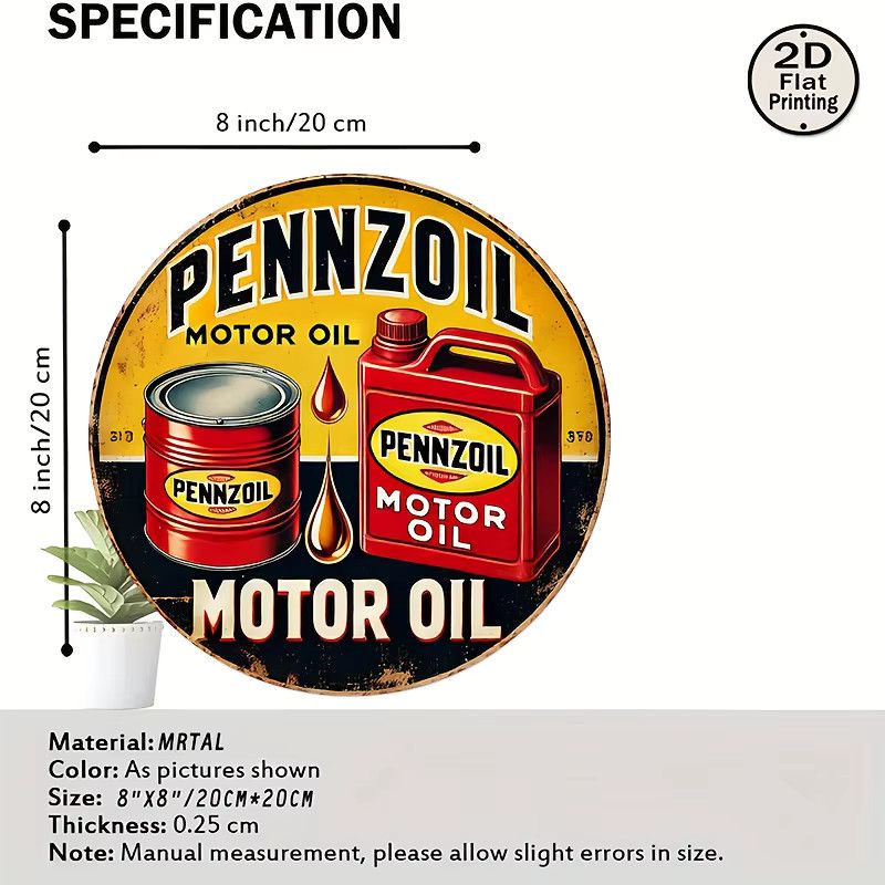 Potdemiel Vintage-Wimpzoil-Motoröl-Metallschild mit rotem Dosen-Design, B/B: 20,3 x 20,3 cm - Bild 2