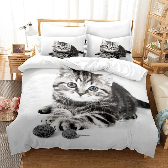 JMG Household Supplies Bettwäscheset mit Katzen-Motiv, 2-teiliges Set aus Mikrofaser in Weiß, B/H: 140 x 210 cm - Bild 1