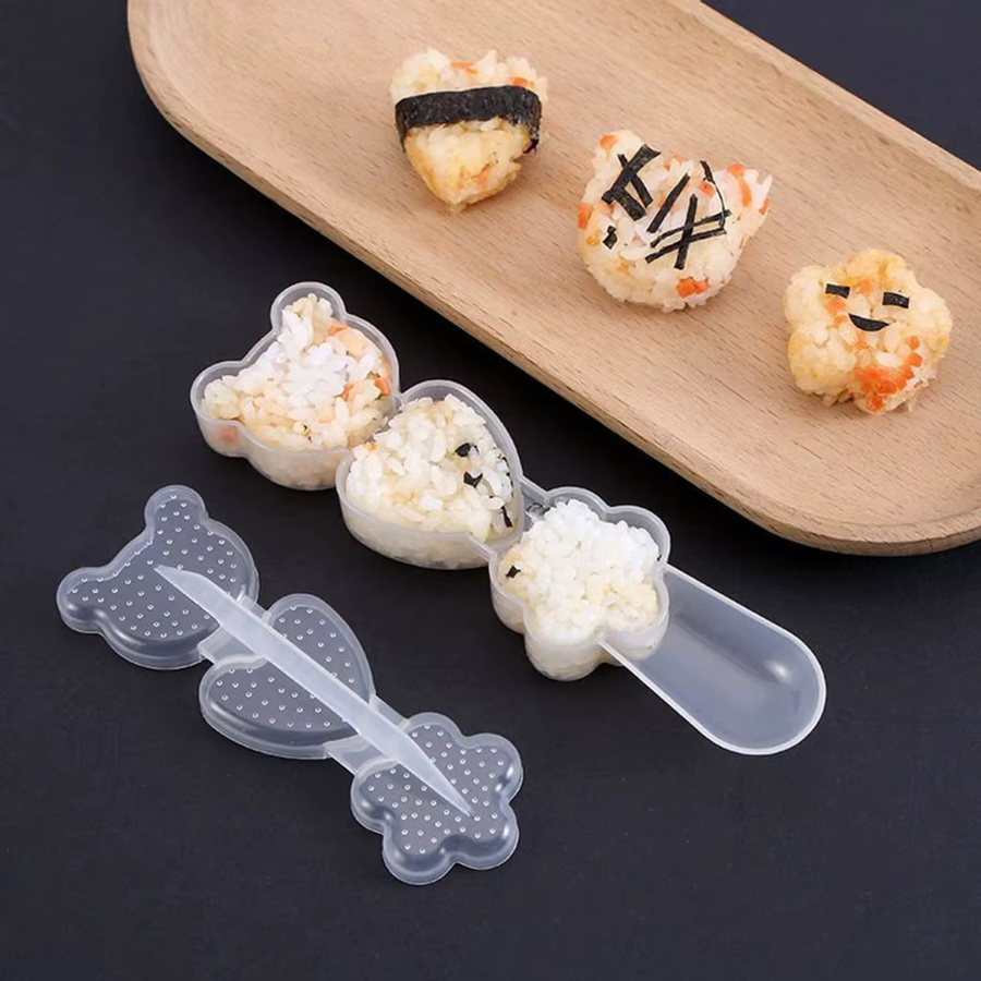 3-teiliges Sushi-Formen-Set aus Kunststoff für DIY Reisbälle und Sushi-Rollen in Form von Kriegsschiffen und Bären, transparent - Bild 3