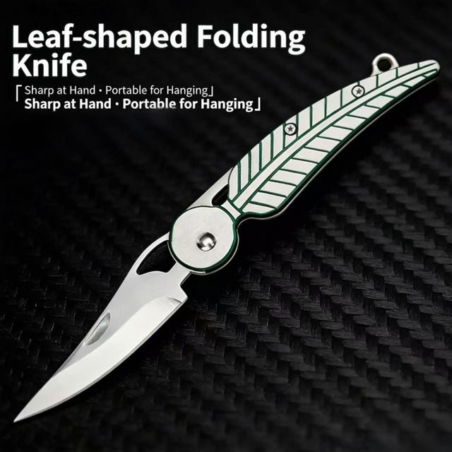 Blattförmiges Mini-Klappmesser als Schlüsselanhänger aus Edelstahl in Silber für EDC und zum Öffnen von Paketen oder Obst - Bild 1