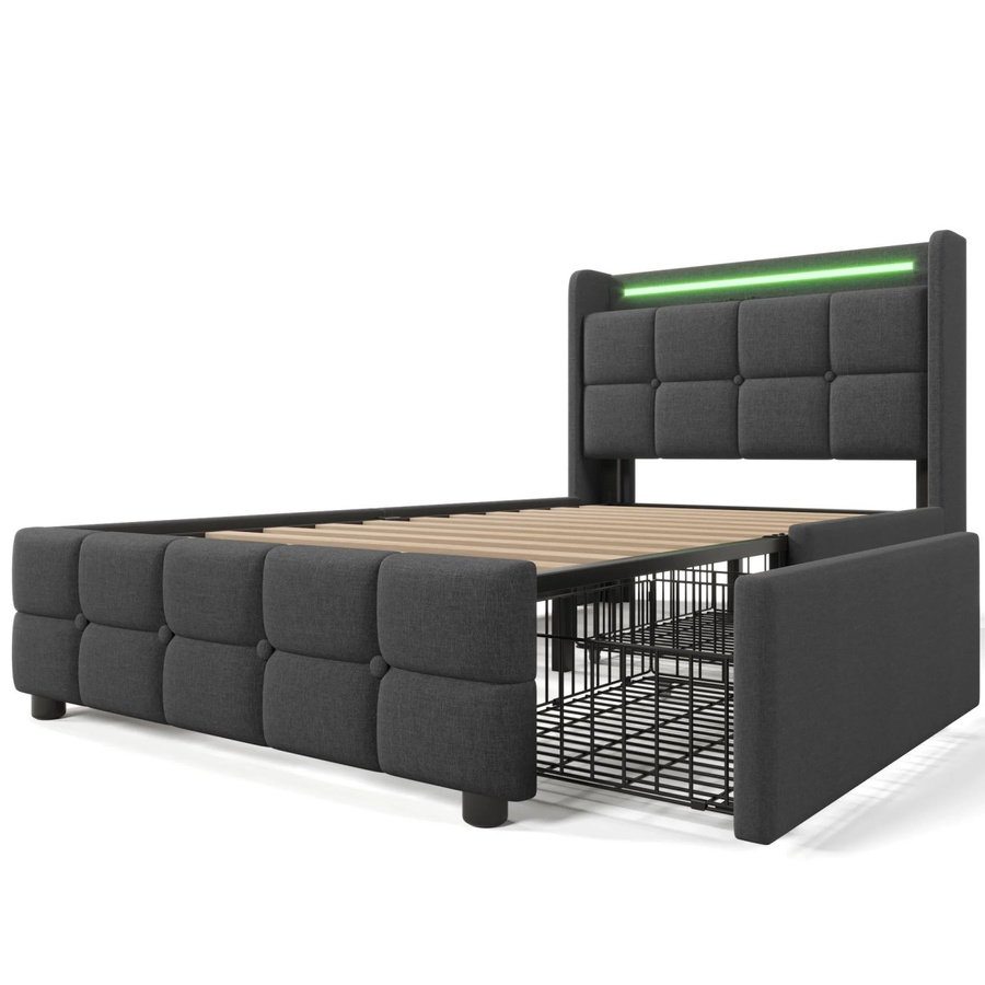 okwish Polsterbett Grau mit LED-Beleuchtung, USB-Anschluss, Schubladen und Matratze, B/T/H: 90 x 200 cm - Bild 2