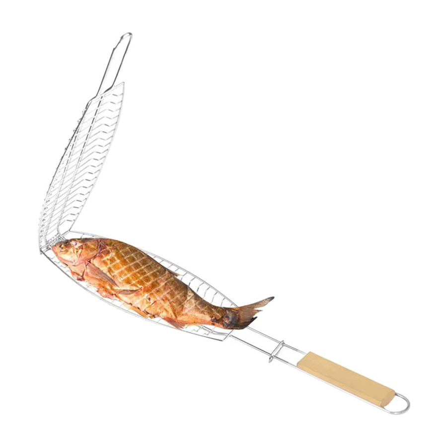 HOCOSHINE Grillkorb aus Metall mit Antihaftbeschichtung und Klappgriff in Silber für Fisch und Gemüse - Bild 2