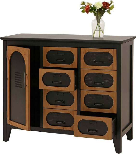 Apothekerkommode MCW-O63 im Vintage Shabby Industrial Design, Farbe Schwarz, B/T/H: 80 x 40 x 91 cm - Bild 1