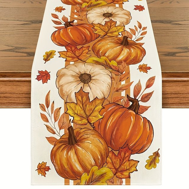 ZZN Tischläufer mit Herbstdesign aus Kürbis und Ahornblättern, rechteckig, Mehrfarbig, B/H: 183 x 33 cm - Bild 1