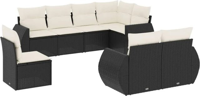 vidaXL 8-teilige Garten-Sofagarnitur aus Poly-Rattan in Schwarz mit Kissen und Stauraum - Bild 1