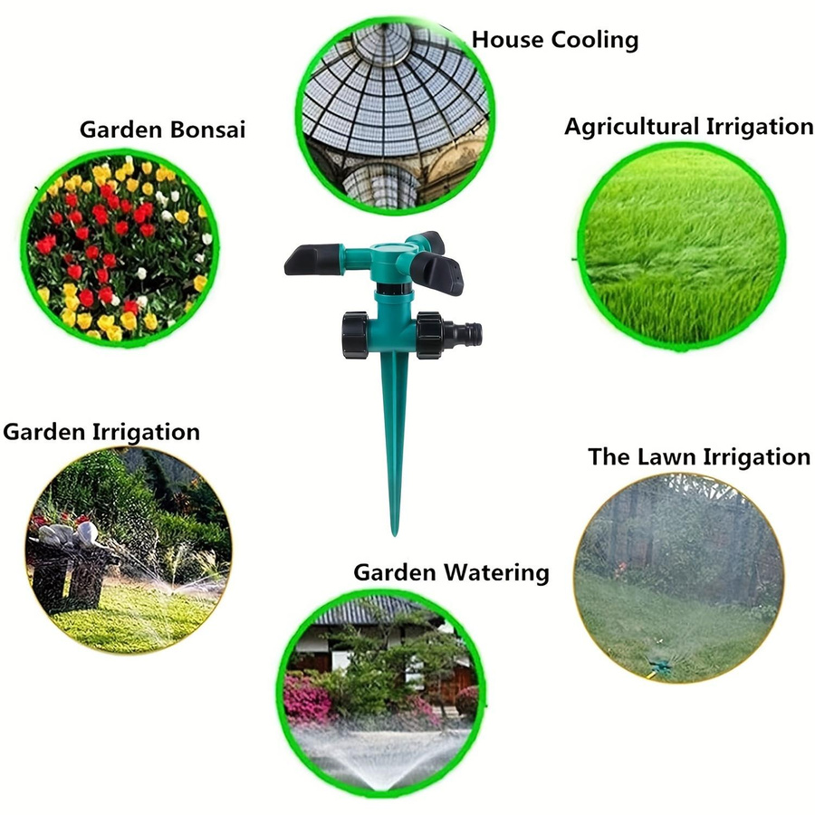 4er Set YTO Home 1 Automatischer 360 Grad Rotierender Gartensprenger mit Drei-Zinken-Sprühkopf für den Rasen und Hof - Bild 3