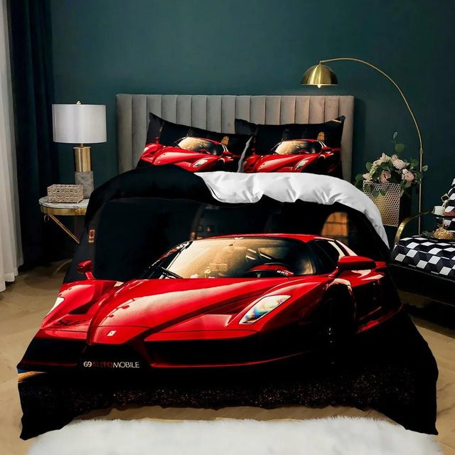 Brennend Rote Flamme Rennwagen Bettwäsche Set von Your Warm Home in Rot mit Bettbezug und Kissenbezug, B/H: 133 x 70 cm - Bild 1