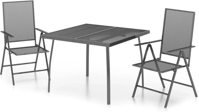 vidaXL 3-tlg Garten-Essgruppe Modell 4 aus Stahl in Anthrazit für Garten, Balkon und Terrasse - Bild 1