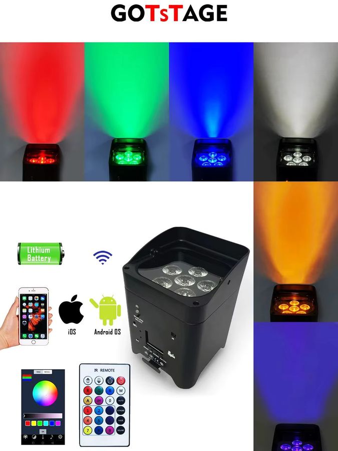 GOTSTAGE LED Par Licht 6 in 1 mit RGBAW + UV und drahtloser Fernbedienung, 6x18W, batteriebetrieben für Bühne, Disco und KTV - Bild 6