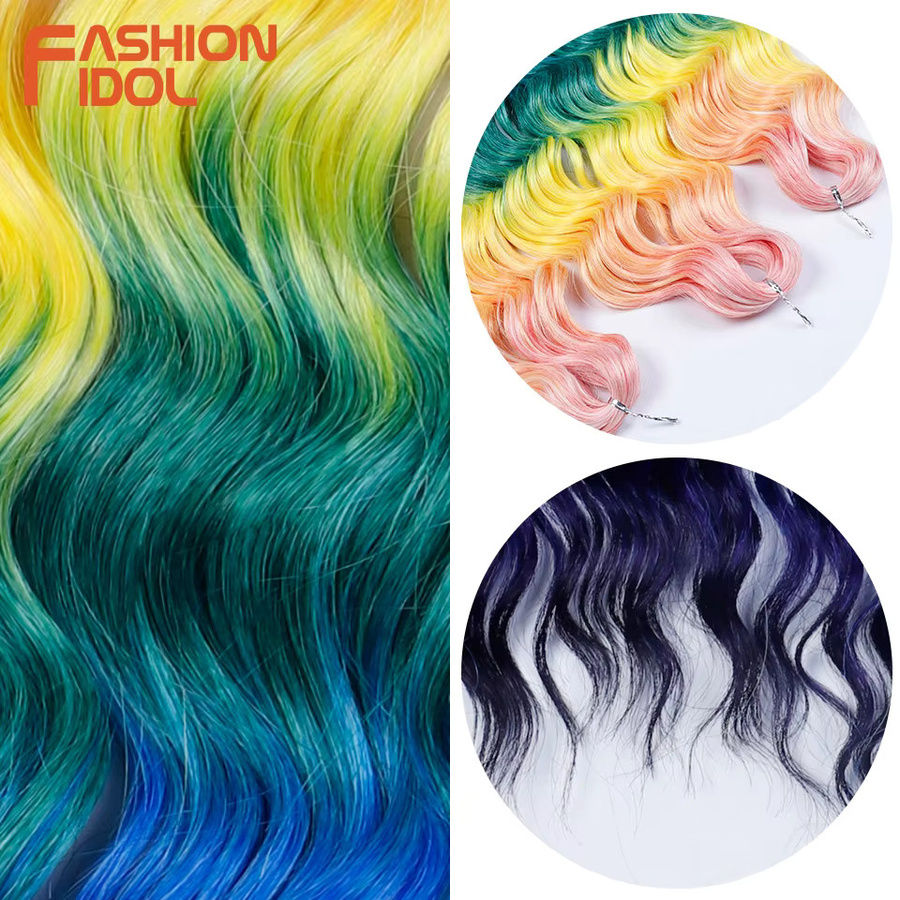FASHION IDOL Haarverlängerung, Synthetisch, Wasserwellen, Ombre Regenbogenfarben, 24 Zoll - Bild 5