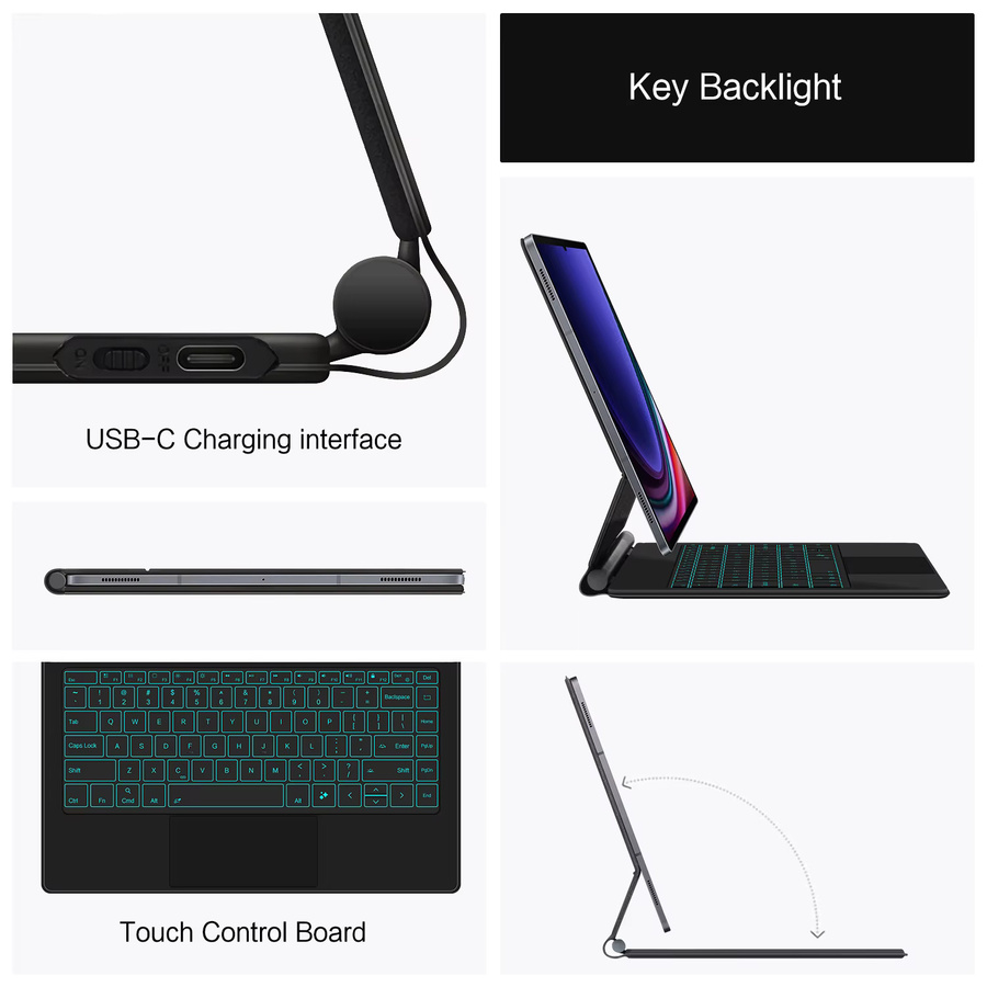 AJIUYU Magic Keyboard Folio für Samsung Galaxy Tab S9 Ultra 14,6 Zoll 2023, intelligente magnetische Tastaturhülle in Schwarz - Bild 3