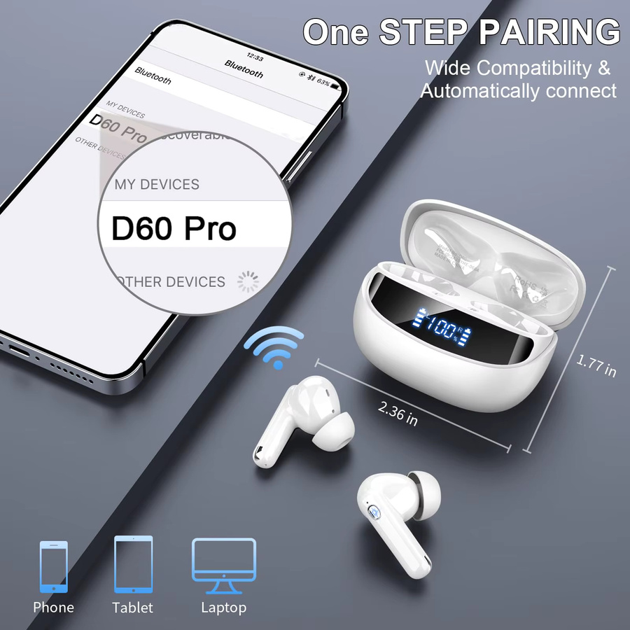 Kuizil Kabellose Bluetooth 5.4 Ohrhörer mit Hi-Fi Stereo, ENC Geräuschunterdrückung, LED-Anzeige und 48h Akkulaufzeit, IP7 Wasserdicht, 13mm Treiber in Blau und Weiß - Bild 6