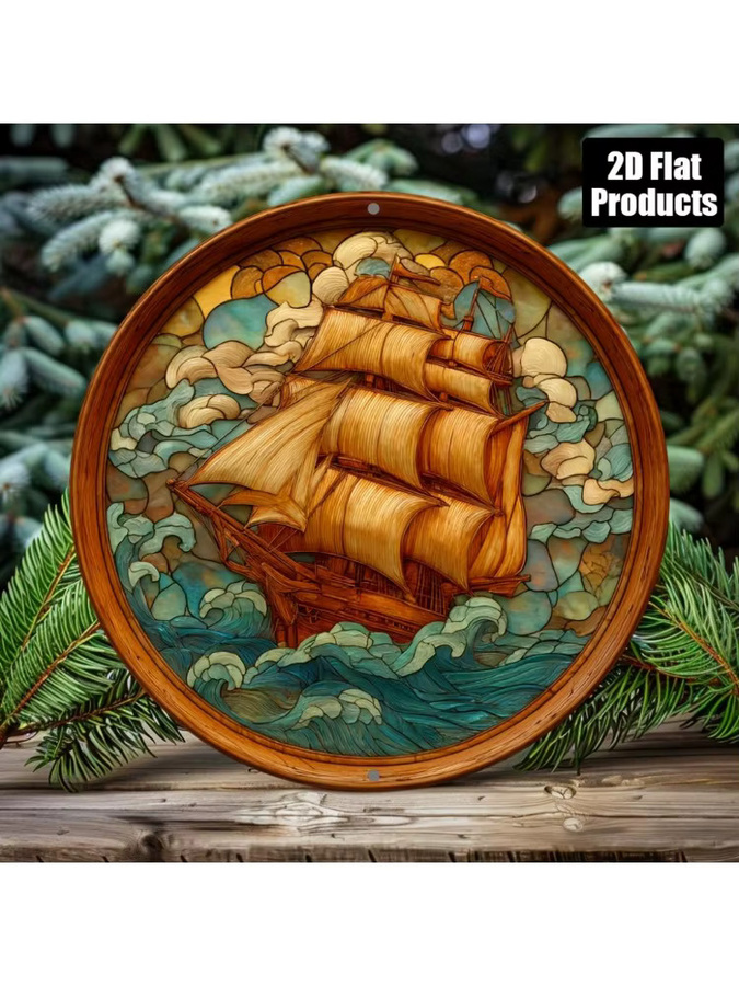 CIFBUY Rundes Aluminium-Metallschild mit geprägtem Segelboot-Motiv, Wanddekoration in Multicolour, Durchmesser: 20,32 cm - Bild 4