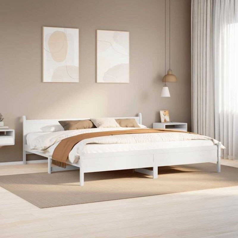 Massivholzbett aus Kiefer in Weiß von Vidaxl, Landhausstil und minimalistisches Design, B/T: 200 x 200 cm - Bild 1