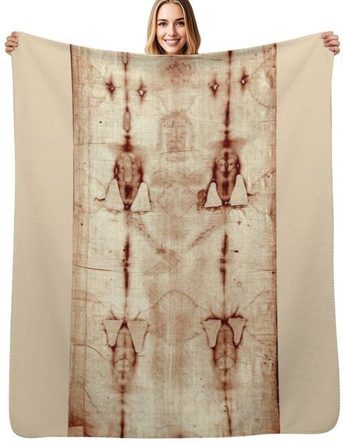 GUOYU HOMEDECOR Flanelldecke mit Jesus Grabtuch von Turin Motiv, beige, B/T: 75 x 100 cm - Bild 1