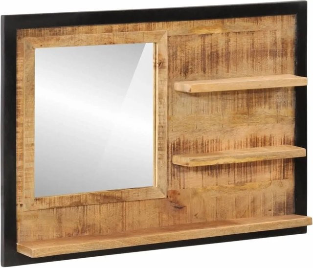 vidaXL Spiegel mit Ablagen aus Glas und Massivholz Mango in Braun, B/H/T: 80 x 55 x 8 cm - Bild 1