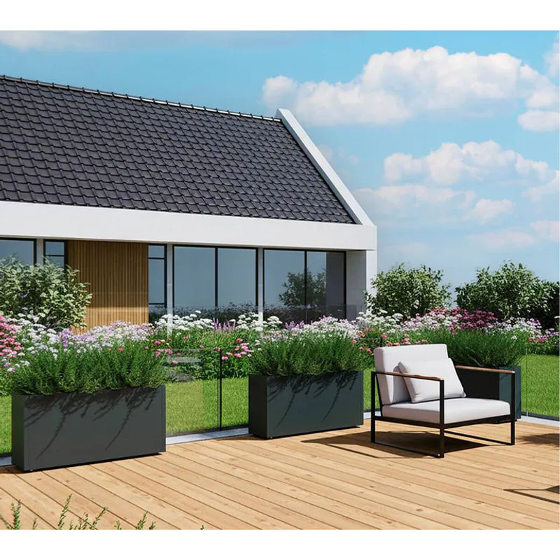 Herstera Garden Pflanzkübel Cube aus Metall in Anthrazit B/T/H: 100 x 30 x 50 cm - Bild 4