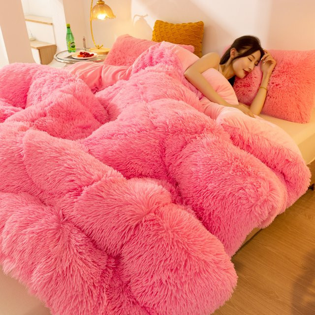 Warme Winterdecke aus Flanell-Lammfleece, doppelseitige Steppdecke aus Fleece in Pink und Multicolour, B/B/H: 200 x 150 cm - Bild 1
