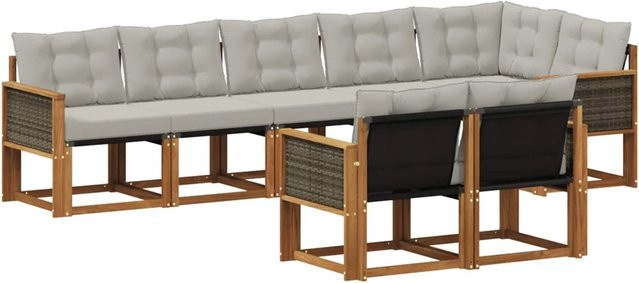 vidaXL Outdoor-Sofagarnitur L-Form aus massivem Akazienholz mit 8 Kissen in Grau und Natur - Bild 1