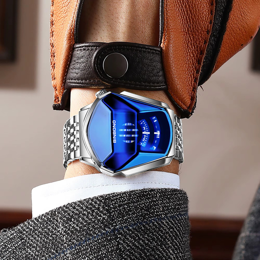 BINBOND Digitaluhr, Quarz, Tonneau, Edelstahl, Blau, Herren - Bild 4