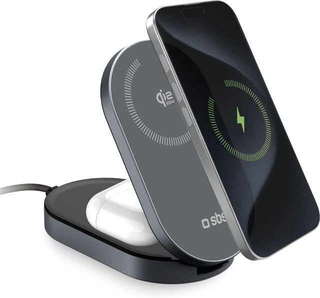 2-in-1 Qi Ladestation mit 35 W und USB-C Anschluss in Schwarz - Bild 1