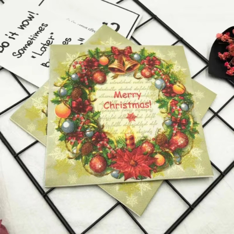 GUANYAO Weihnachtliche Servietten mit Glocken-Motiv, bunt bedruckt, B/B: 33 x 33 cm - Bild 4