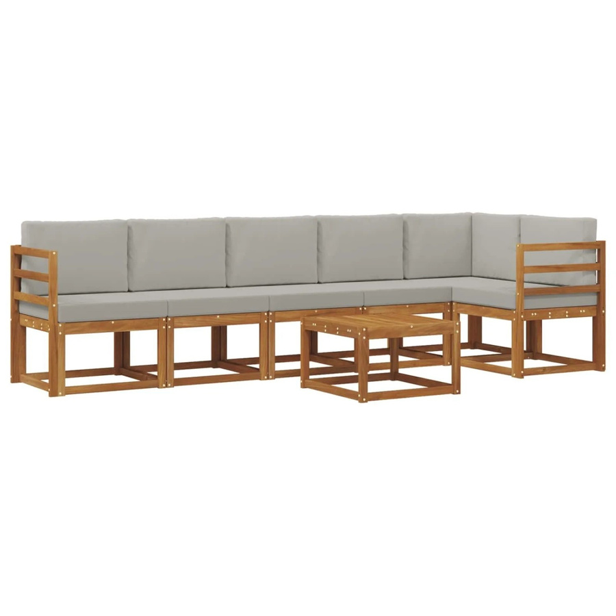 vidaXL Outdoor-Sofagarnitur aus Akazienholz in L-Form mit 7-teiligem Set, Farben: Natur und Hellgrau - Bild 2