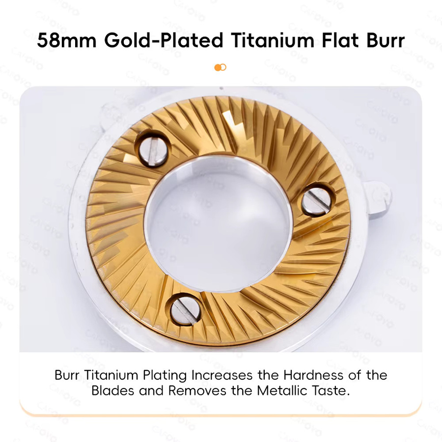 CAFOVO T58 Elektrische Einzeldosis-Espressomühle mit 58mm vergoldetem Titan-Flachmahlwerk in Schwarz und Gold - Bild 2
