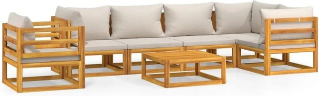 vidaXL 7-tlg Garten-Lounge-Set Modell 3 aus Akazien-Massivholz mit hellgrauen Polstern in L-Form - Bild 1