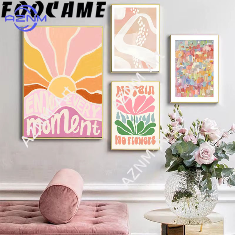 KAYOU Leinwandgemälde mit floralem und abstraktem Design, bunte Wandkunst mit Blumen und Sonne, modernes Poster in Hochformat für die Wandmontage, mehrfarbig - Bild 4