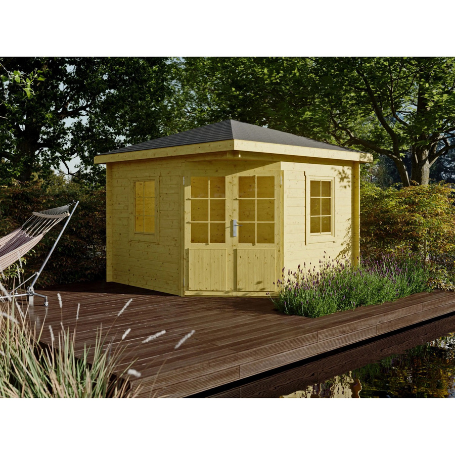 Fjordholz Gartenhaus Evelyn 3A 5-Eck aus imprägnierter Kiefer in Braun und Gelb - Bild 2